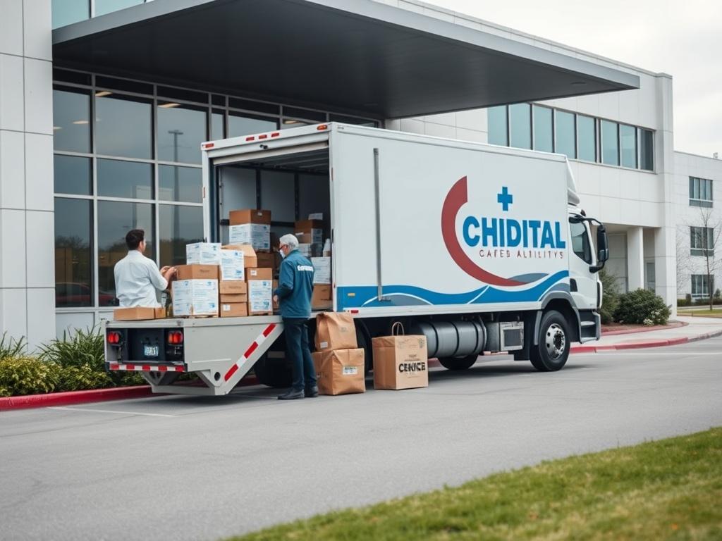 A high resolution image of a delivery truck parked outside