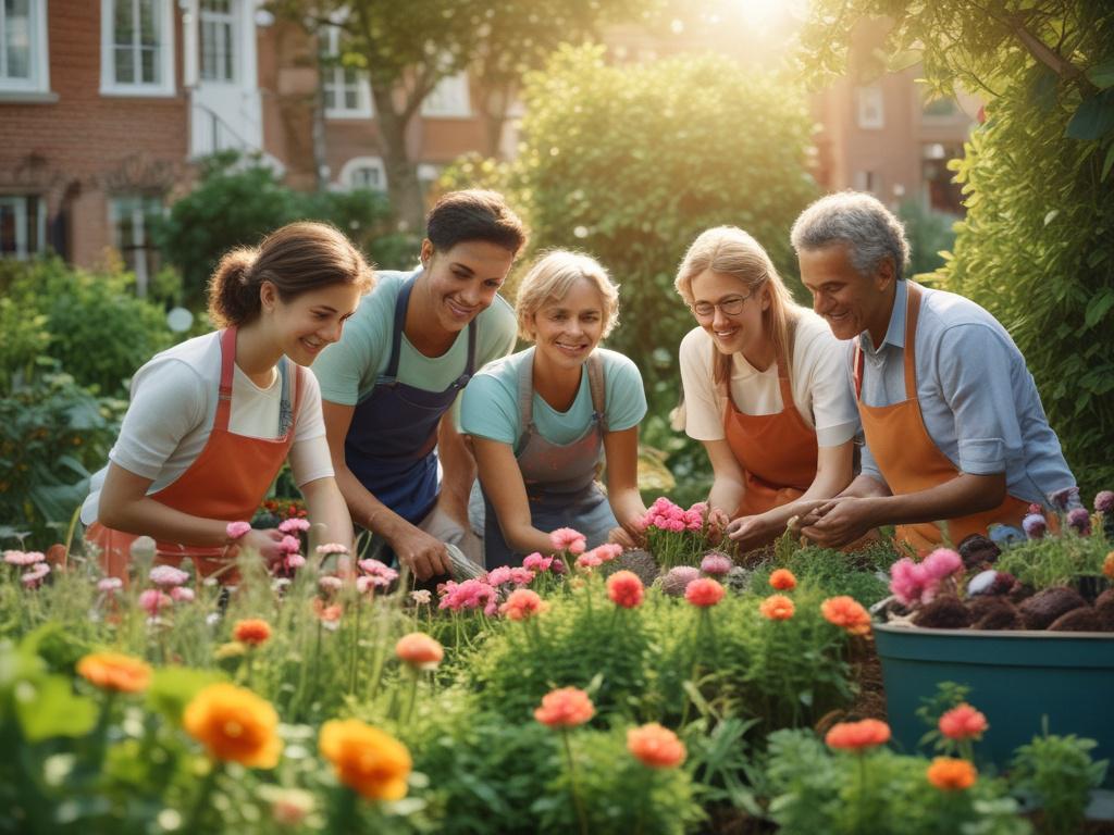 A group of diverse volunteers working together in a community