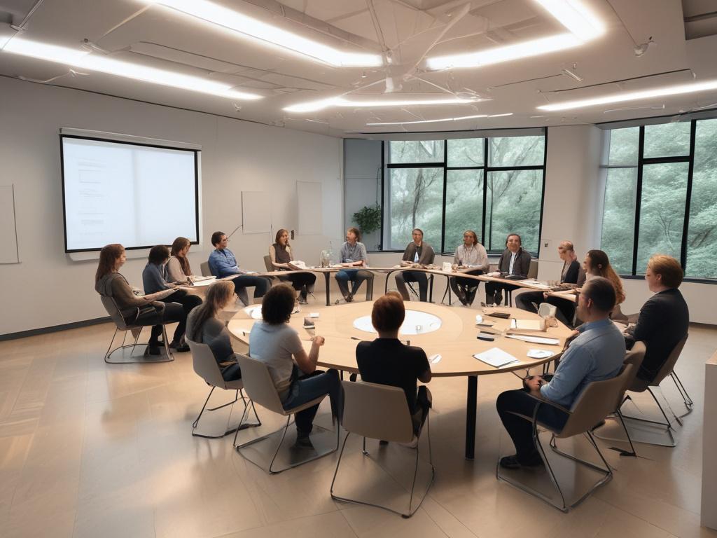 An engaging workshop setting with a facilitator leading a group