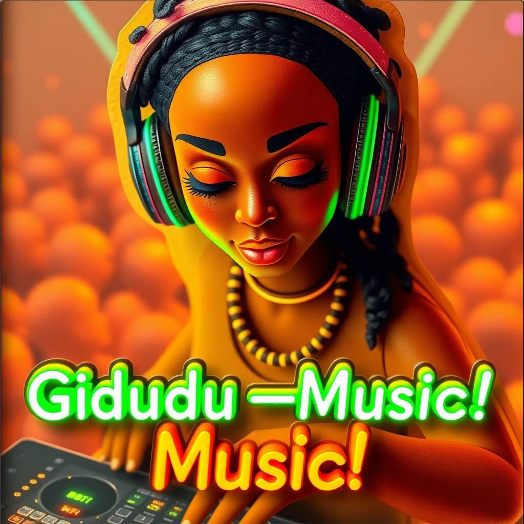 layered papier-mâché artwork high-angle perspective of a cool, brown-skinned adult female dj with large, colorful headphones and a glowing green data meter belt. she djs with a giant wi-fi router, gener.jpg