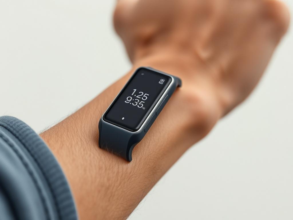 A close up shot of a smart fitness tracker on