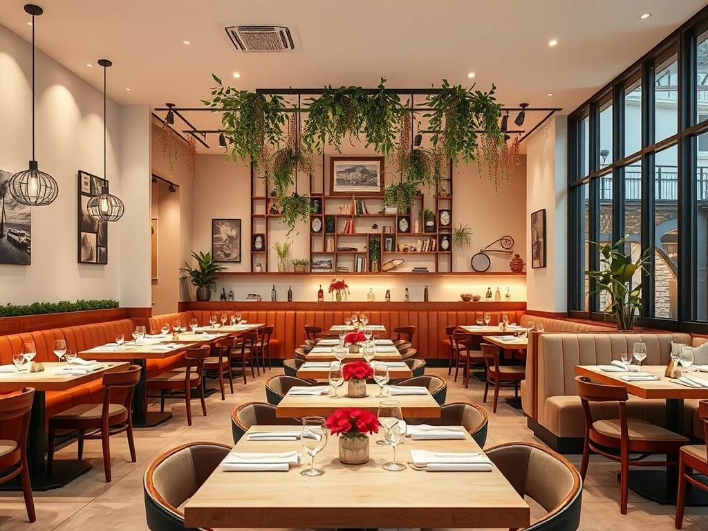 An inviting restaurant interior designed with a unique theme, showcasing