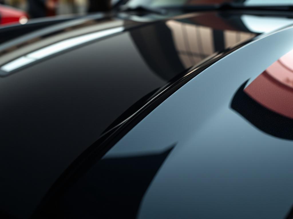A close up shot of a meticulously detailed car hood,