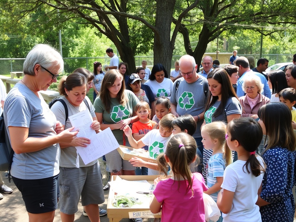 Community members learning about recycling and sustainability