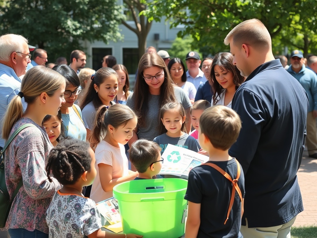 Community members learning about recycling at a public educational event