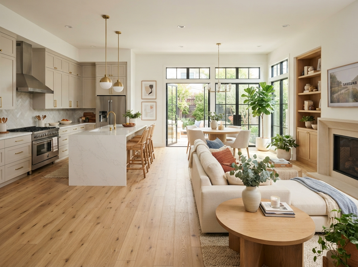 Beautiful modern living space with luxury vinyl plank flooring
