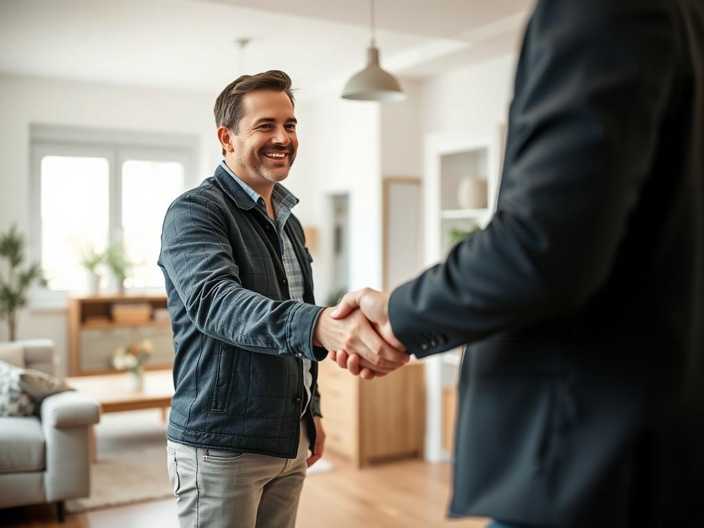 A close up shot of a happy landlord shaking hands