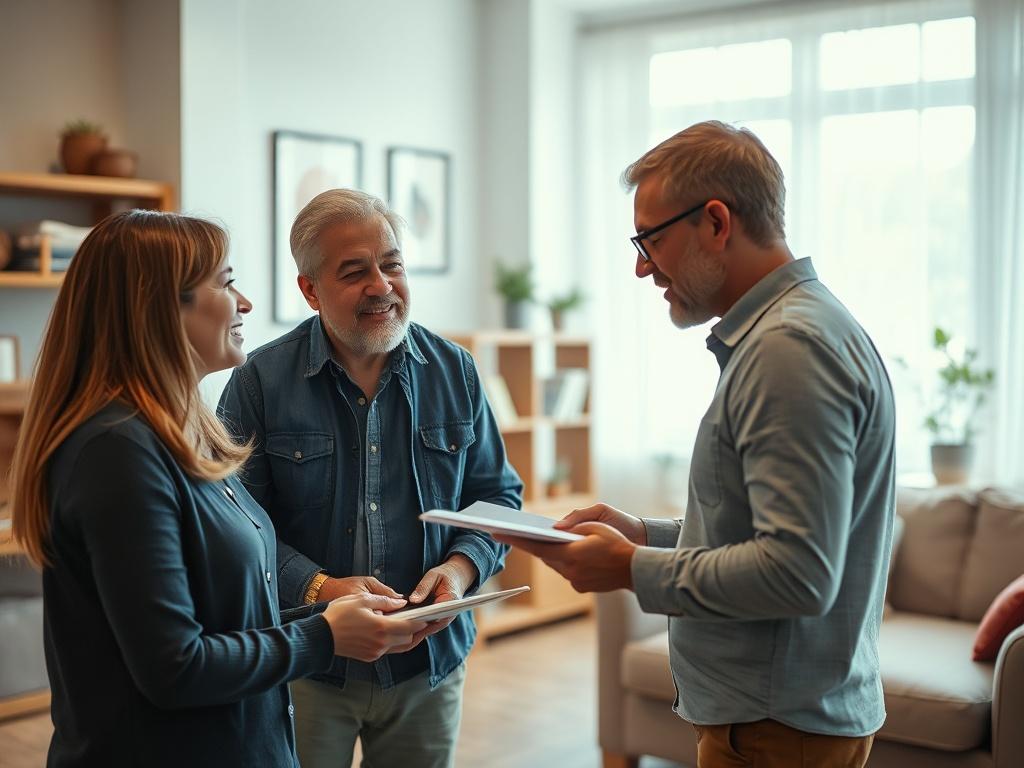 A property manager discussing maintenance issues with a tenant in
