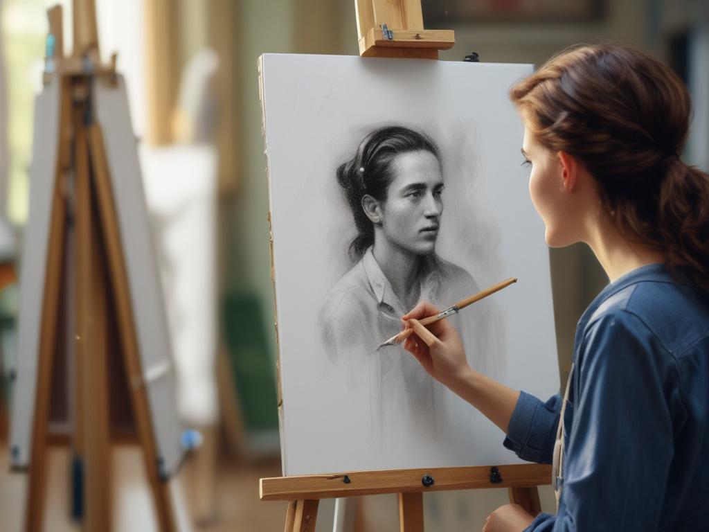 A close up shot of a student painting on an