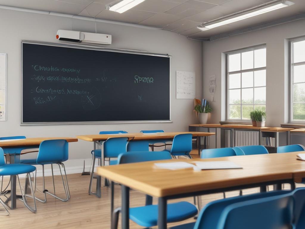 A close up shot of a modern classroom interior with