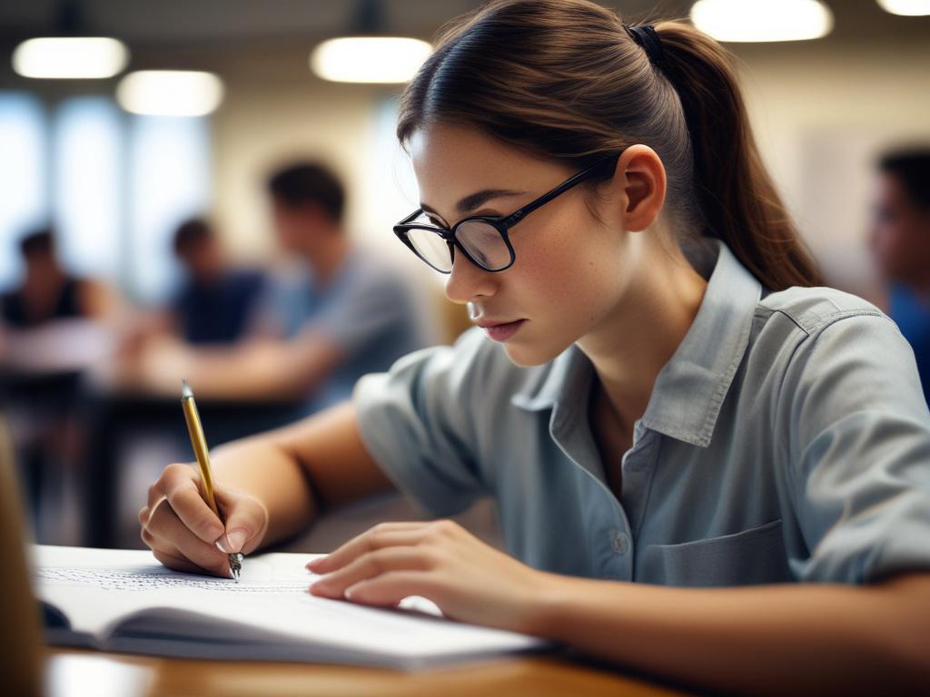 A close up shot of a focused student writing notes