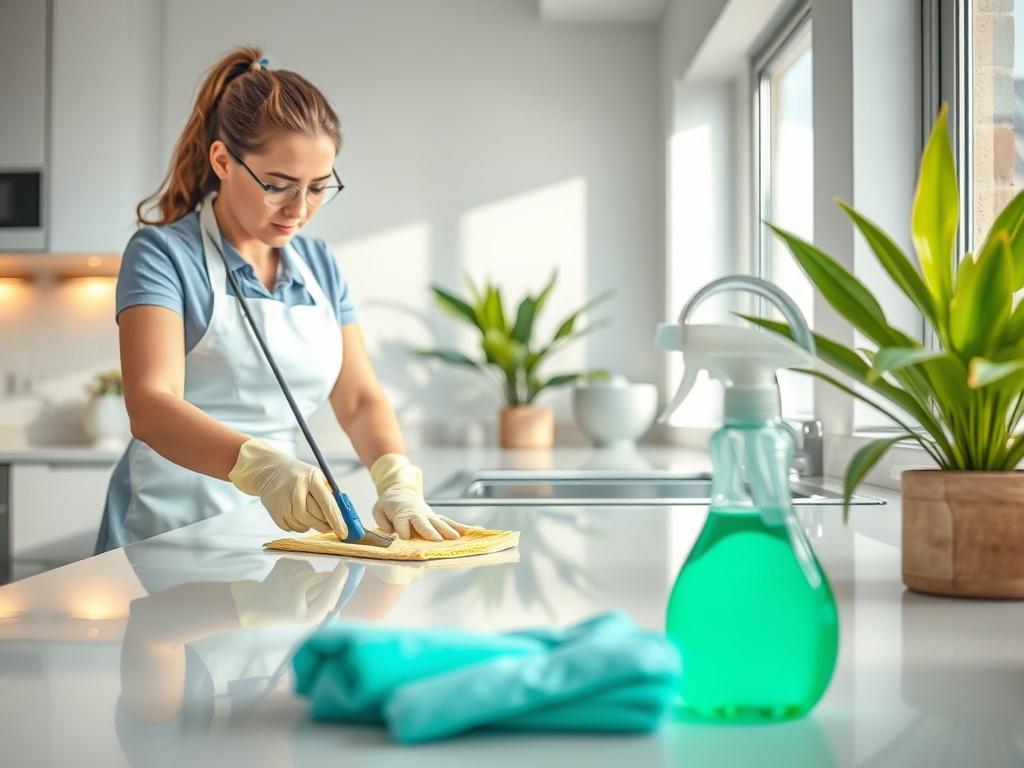 A hyper realistic close up shot of a cleaning professional