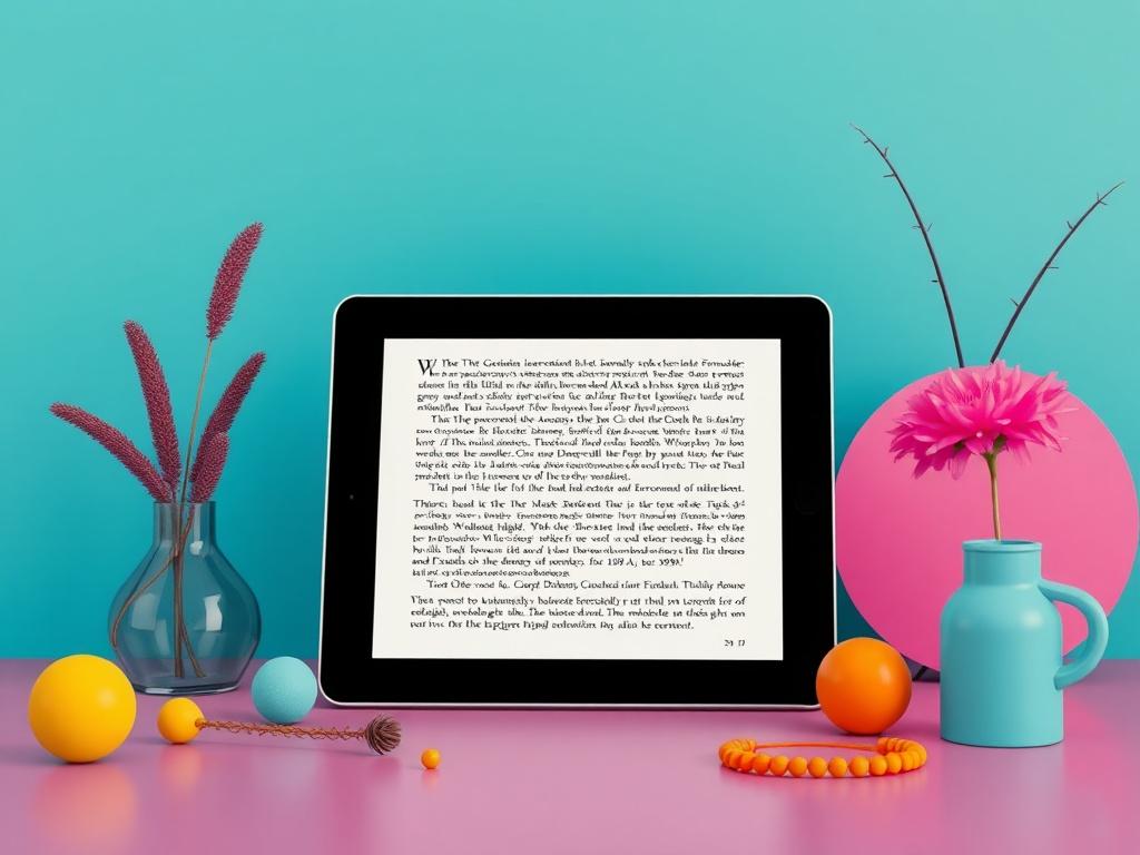 A high-resolution image of a modern eBook displayed on a tablet, surrounded by Afro-futuristic art and elements. The background is minimalistic yet colorful, reflecting themes of creativity and empowerment, inviting viewers to explore the content.