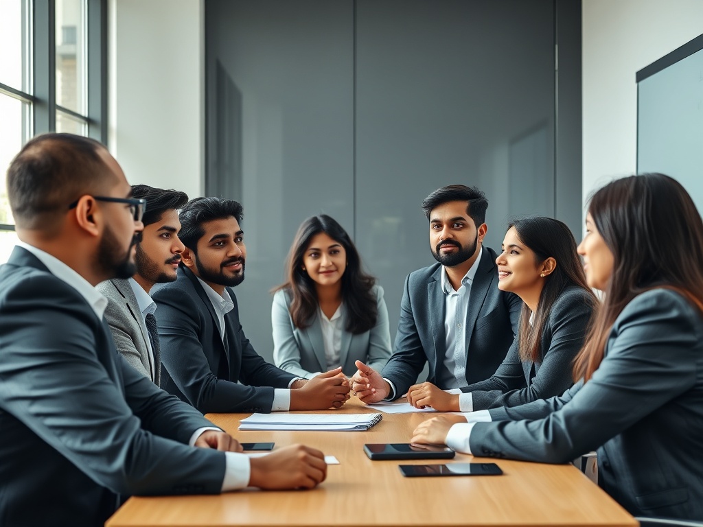 MBA students in a professional business discussion