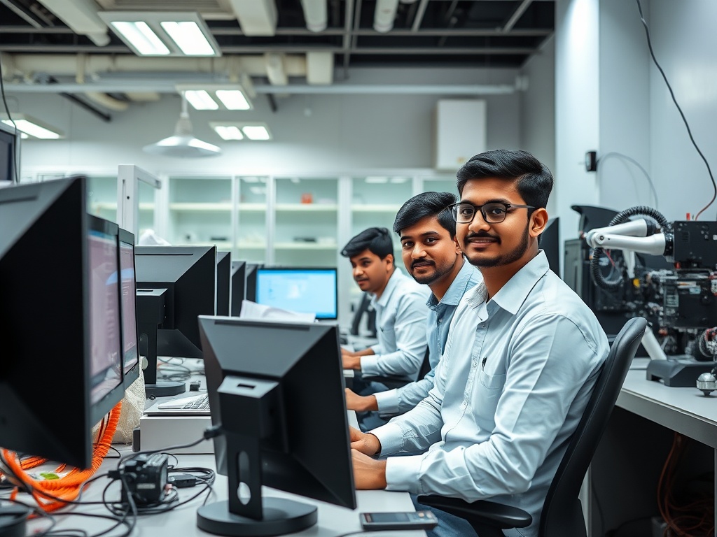 Engineering students working in a modern laboratory
