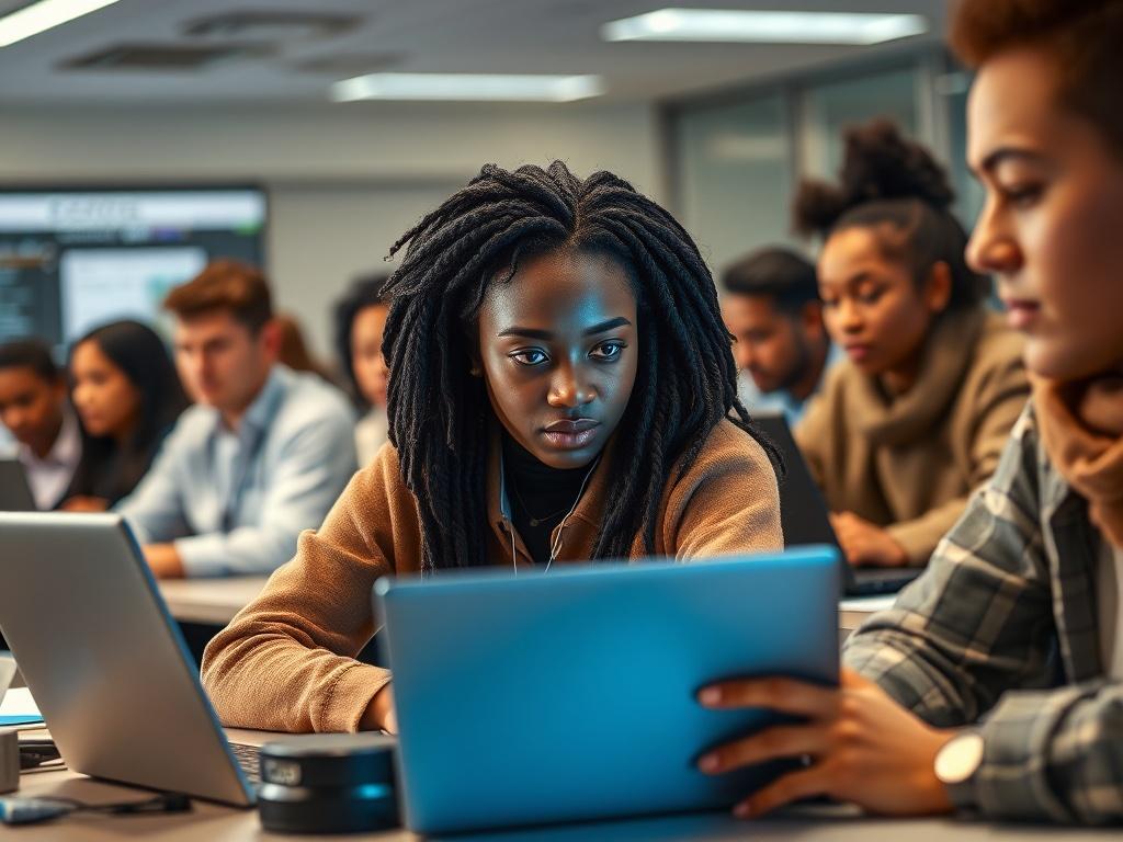 A close up shot of a diverse group of students