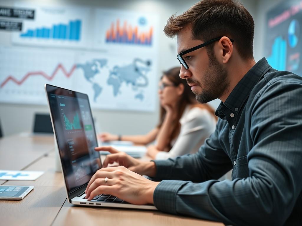 A close up shot of a participant analyzing data on