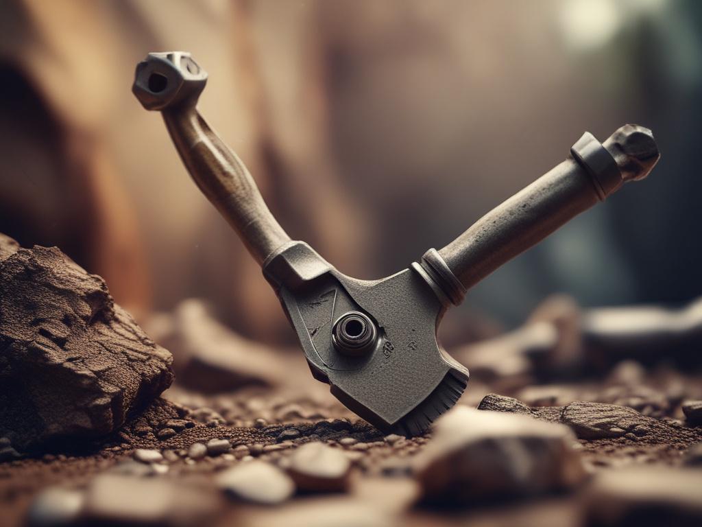 A close-up view of a custom-designed mining tool, displaying its unique features and craftsmanship. The background is softly out of focus to highlight the tool's specifics. The image uses a vivid color scheme that aligns with rgb(248, 140, 2), capturing the essence of custom engineering in the mining sector. Shot with a 45mm f/1.2 lens for clarity and realism.