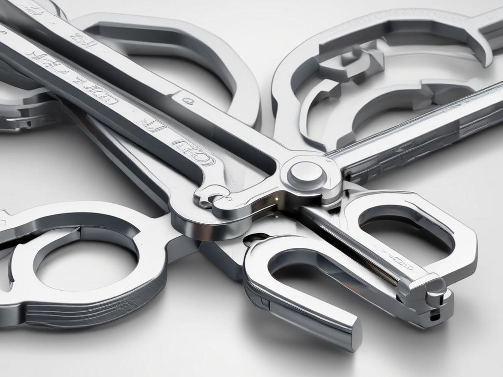 A hyper-realistic close-up shot of a 25 square drive spanner, showcasing its shiny metal finish and intricate details. The spanner should be centered in the image, with a blurred industrial background that suggests a mining environment. The lighting should highlight the contours and texture of the spanner, emphasizing its robust design. The image should be rendered in high resolution, compatible with the rgb(248, 140, 2) primary color.