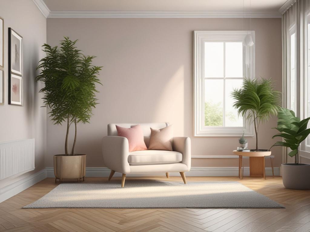 A serene therapy room with soft lighting, featuring a comfortable