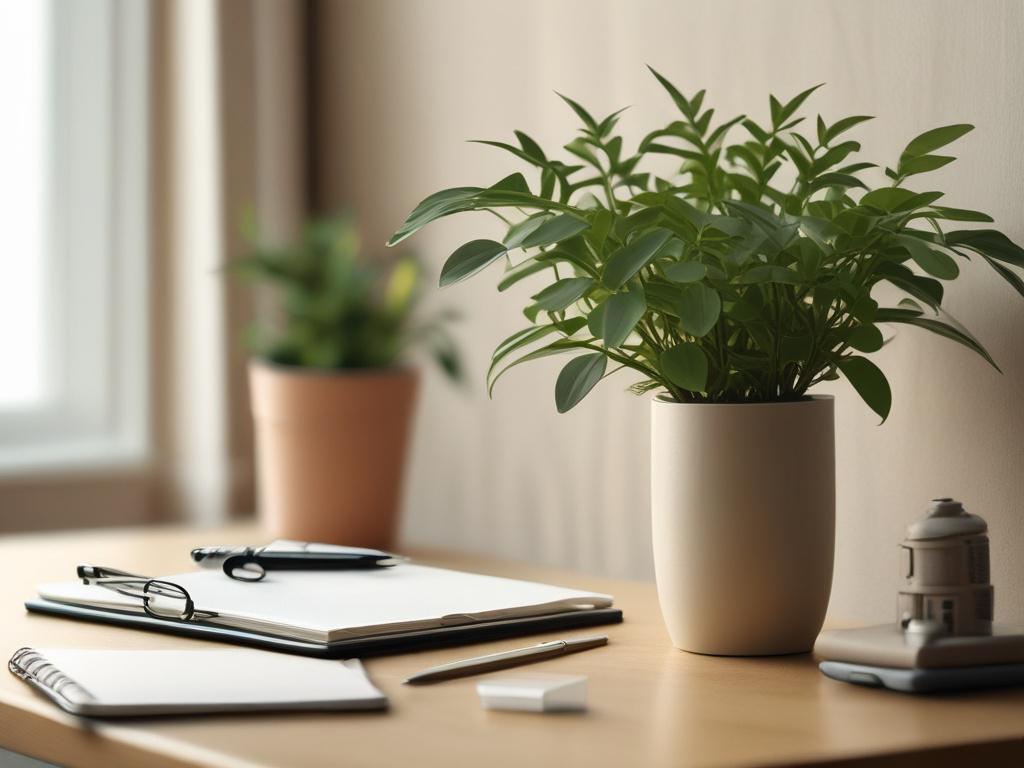 A focused view of a psychiatrist's desk with a notepad,