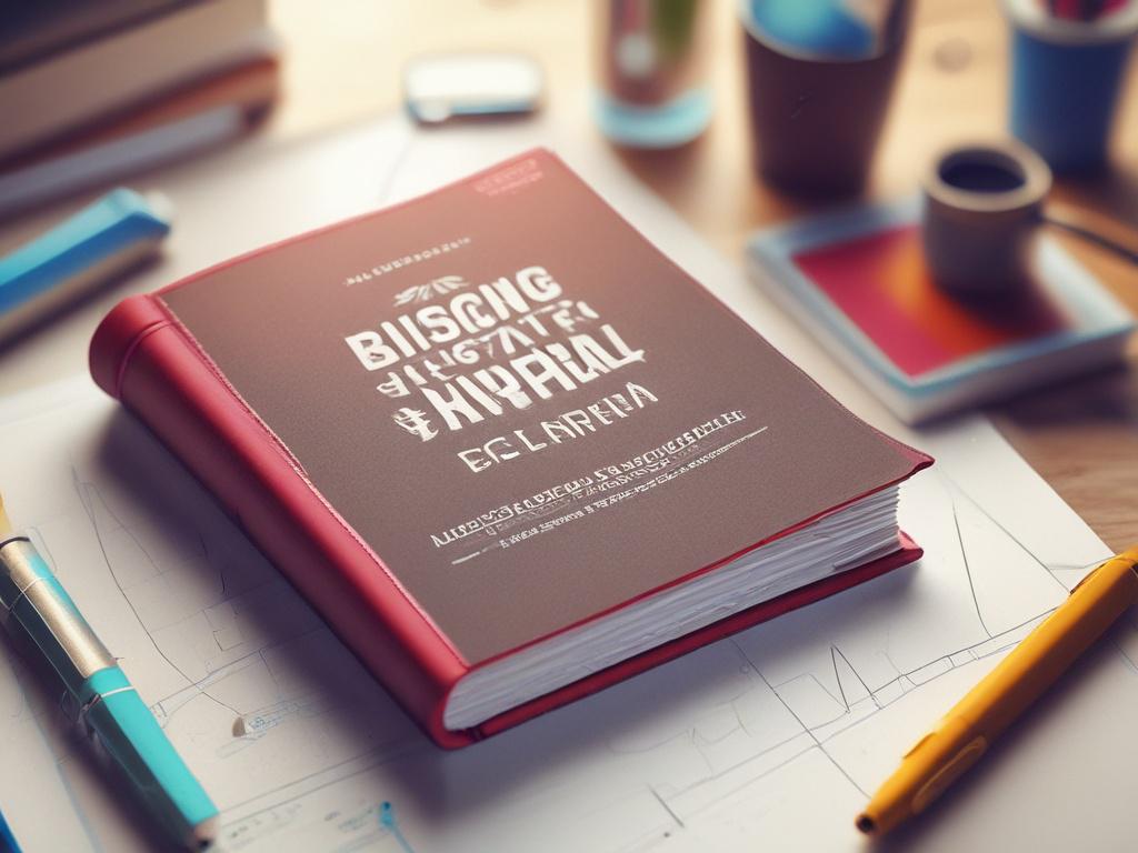 A high-resolution image of a motivational book titled 'The Bisong Blueprint™' placed on a minimalistic workspace. The book is open, showcasing vibrant pages filled with inspiring content. The background is softly blurred, featuring a clean desk with a plant and a cup of coffee, emphasizing a peaceful and productive atmosphere.