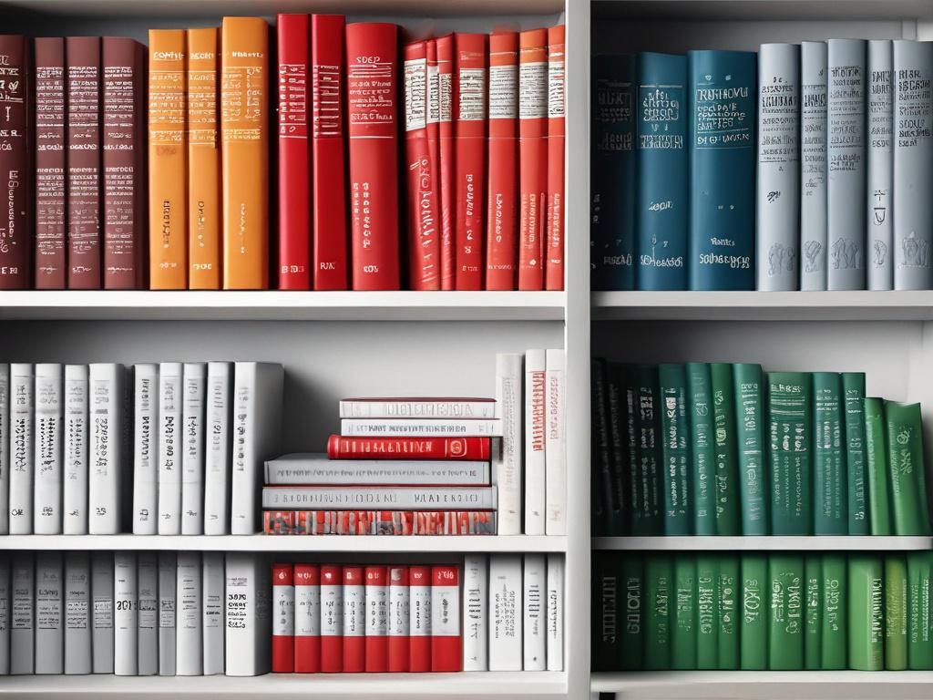 A realistic high-resolution image of a collection of motivational books authored by Bisong Simon Egoh, displayed on a bookshelf with a minimalistic design and bold red elements.