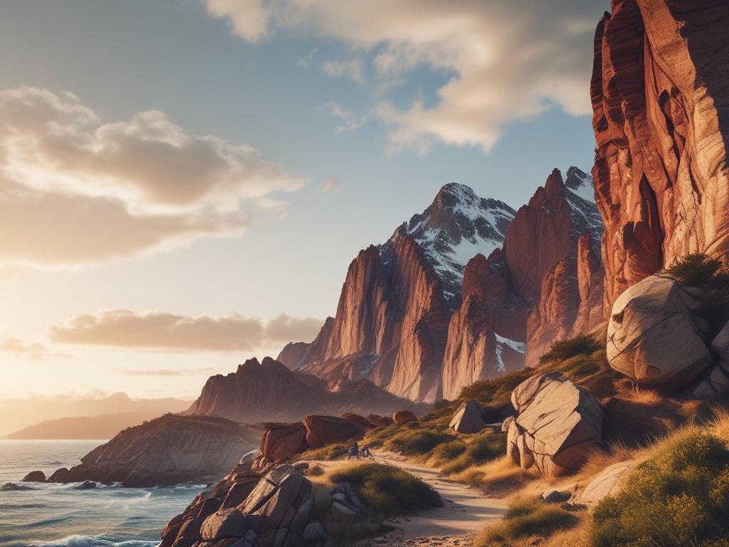 **AI Image Generation Prompt:**

Create a realistic high-resolution photo that embodies the theme "Unlocking Your Potential: The Power of Motivation." The image should feature a single, inspiring individual standing triumphantly at the peak of a scenic mountain overlooking a vast valley bathed in warm sunlight during sunrise. The subject, a determined young adult of diverse ethnicity, should be dressed in vibrant, casual athletic wear that reflects energy and positivity. Their expression should demonstrate 