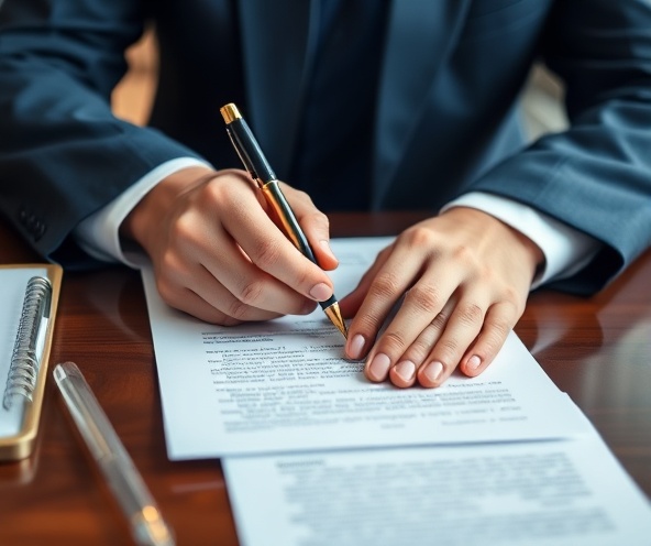 Professional hands signing documents