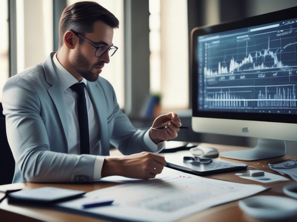 A close up shot showing a financial analyst working with