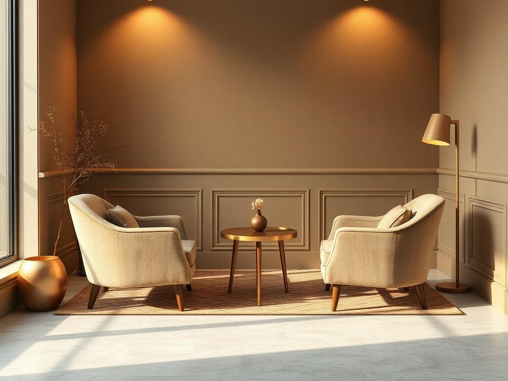 A tranquil setting featuring a cozy meeting area with plush