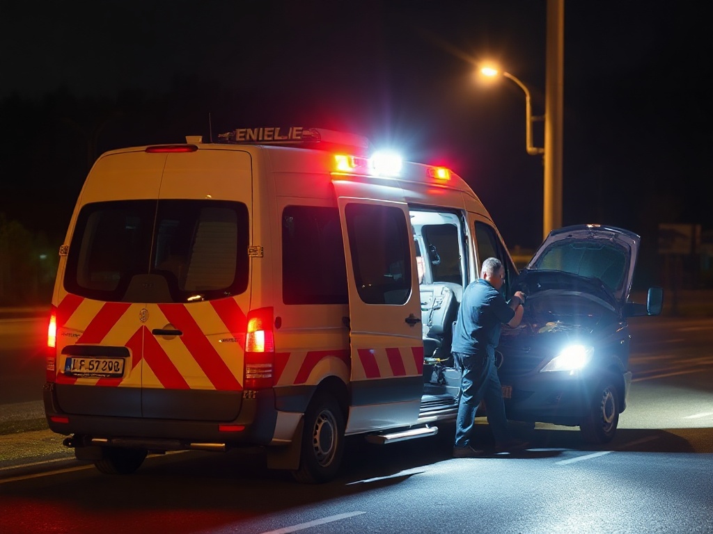 Mobile mechanic providing 24/7 emergency roadside assistance at night