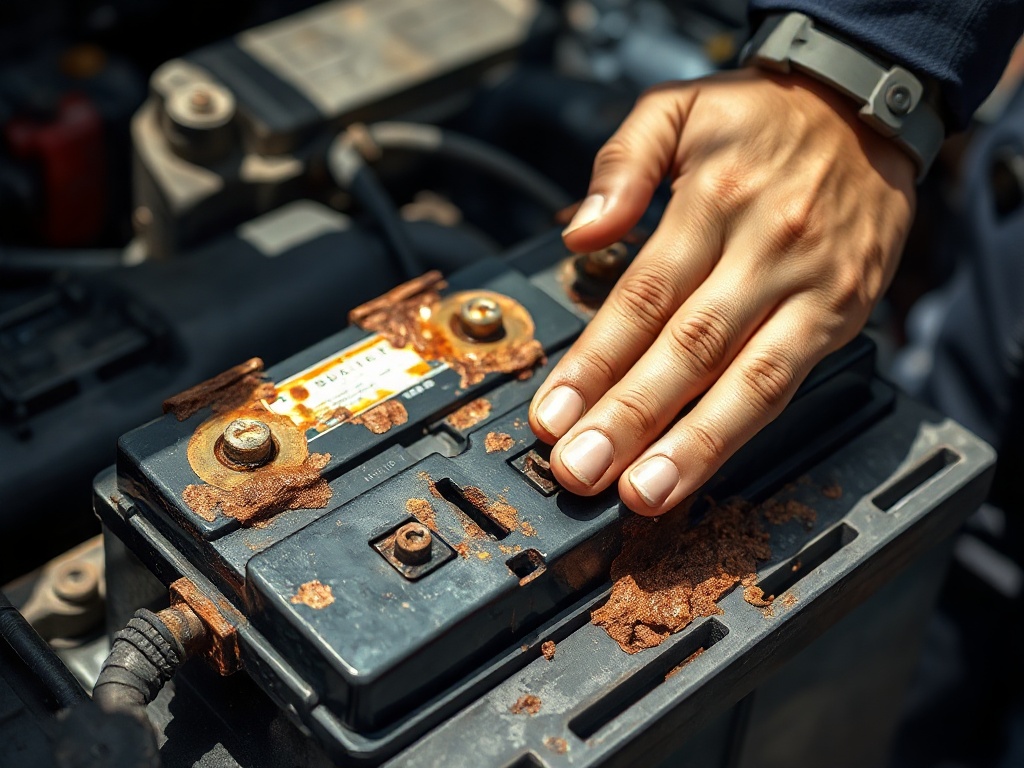 Corroded battery terminals from extreme heat and humidity