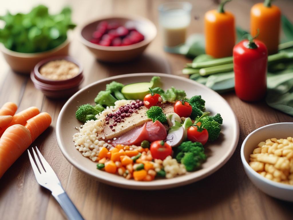 A beautifully arranged healthy meal on a wooden table