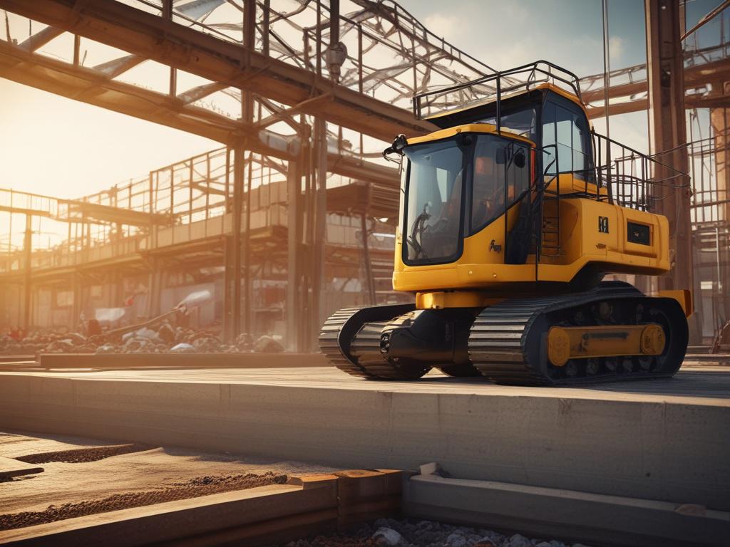 construction site high-resolution rendering, machinery in action, dynamic angle, close-up shot, hyper-realistic, RGB(50, 170, 39)