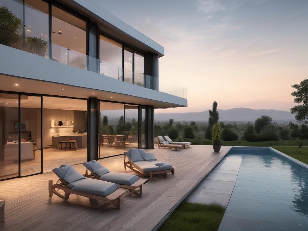 high-resolution architectural design rendering, modern home, natural light, close-up shot, hyper-realistic, RGB(50, 170, 39)