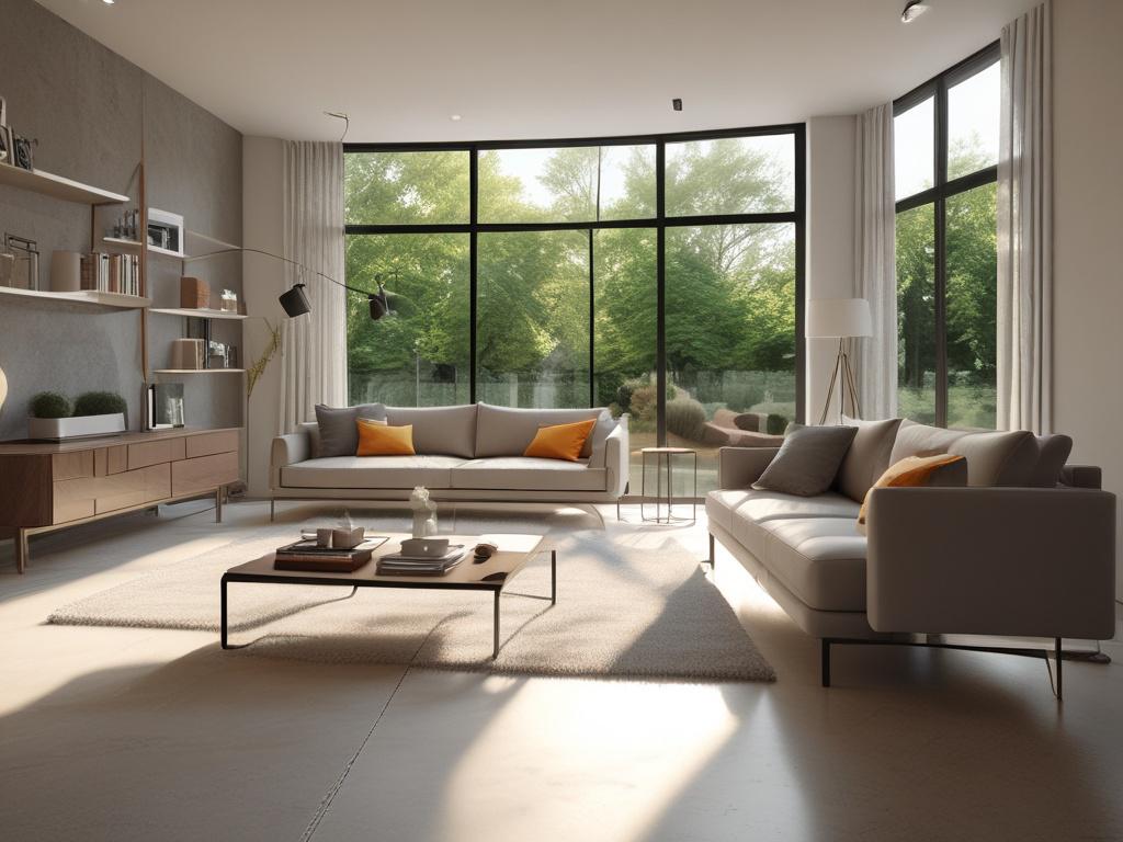 A modern residential home interior, with bright, airy spaces and contemporary decor, captured in hyper-realistic detail, 45mm f/1.2 lens.