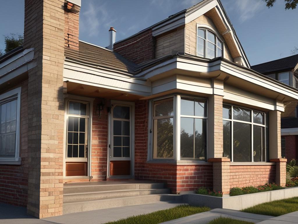 hyper-realistic building renovation, close-up of renovated home exterior, natural light emphasizing details, 45mm f/1.2 lens