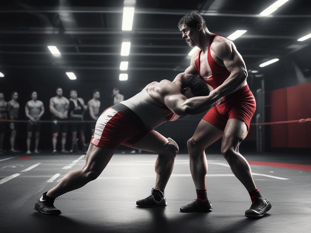 A high resolution image of an intense wrestling training session