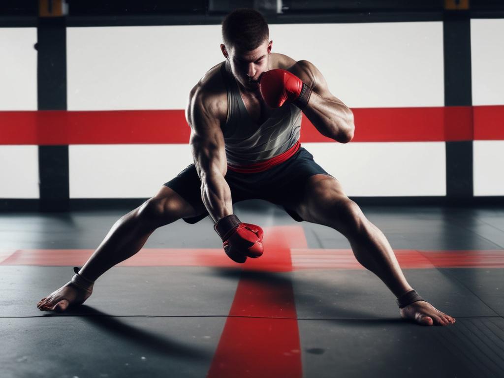 A dynamic MMA training session featuring a fighter performing a
