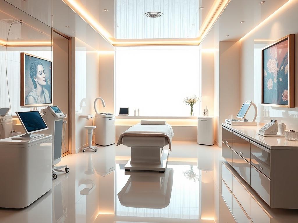 A luxurious med spa interior featuring a sleek, ultra modern