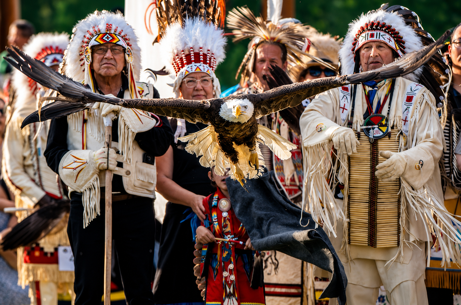 Chief Tony meeting with Indigenous leaders and eagle.