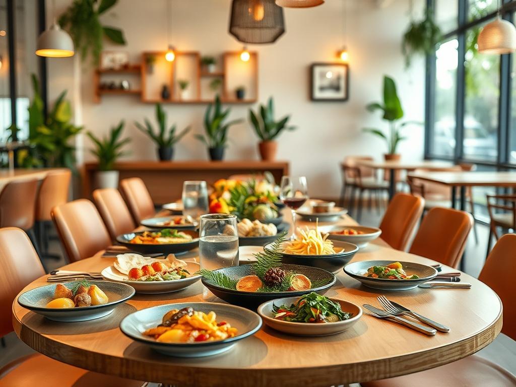 A vibrant and inviting restaurant scene featuring a beautifully set