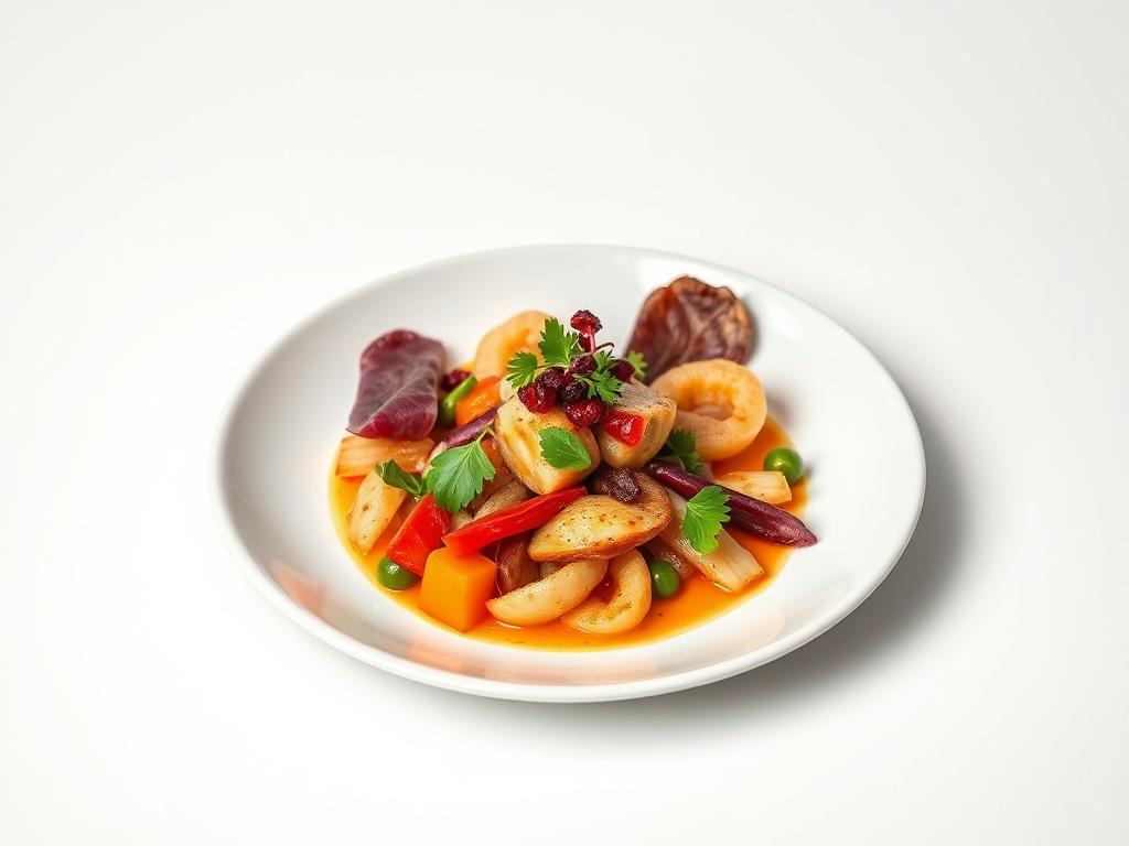A realistic high resolution of a beautifully presented signature dish,