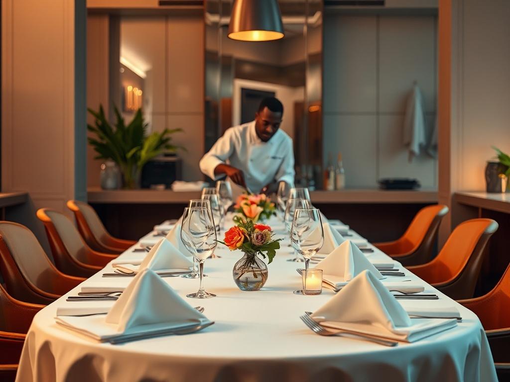 An intimate dining setup featuring a beautifully decorated table with