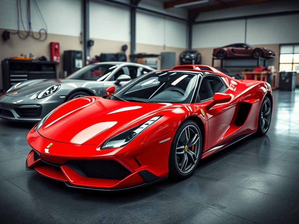 **Prompt for AI Image Generator:**

Create a highly realistic, high-resolution photograph that captures the essence of ItalCars' specialization in Italian and German vehicles. The composition should be simple and clear, featuring a single subject: a stunning, well-maintained Italian sports car, such as a Ferrari or Lamborghini, parked beside a sleek German luxury vehicle, like a Porsche or Audi. 

The car should be positioned prominently in the foreground, with the camera angle at eye level to emphasize its