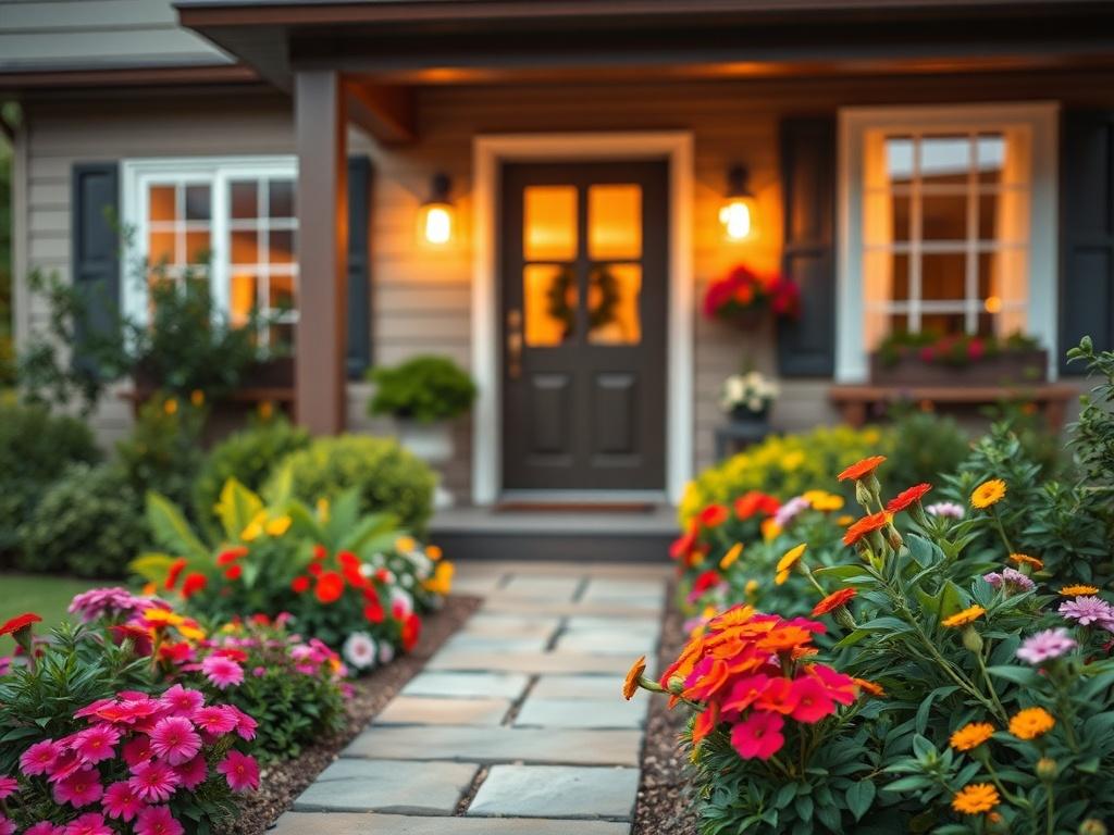 A hyper realistic close up shot of a welcoming residential