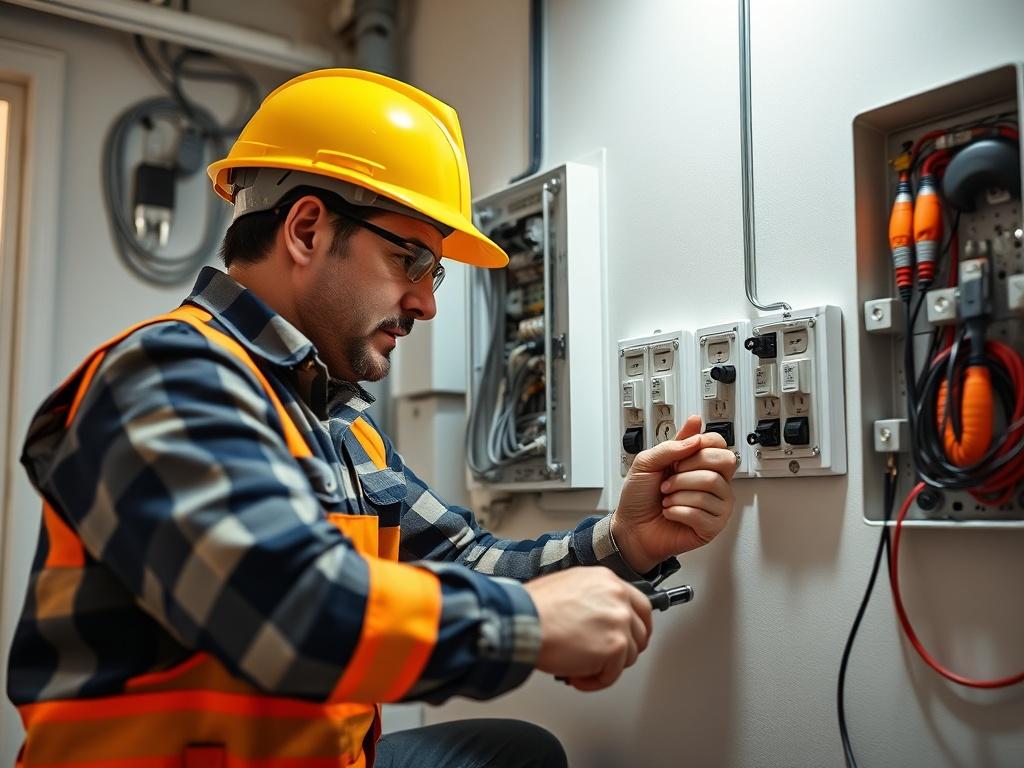 An electrician working on upgrading electrical systems in a home,