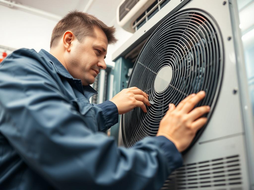 A technician performing routine maintenance on an HVAC unit, showcasing