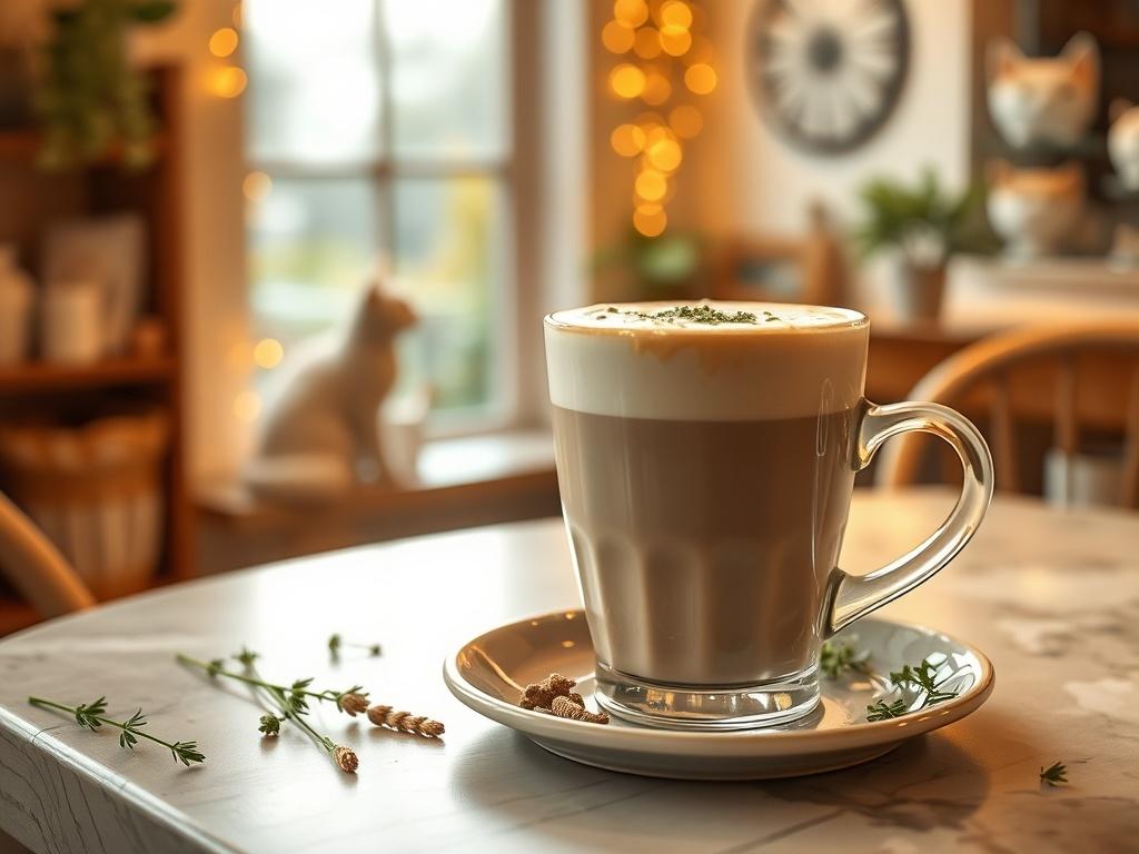 A high resolution of a Catnip Latte served in a